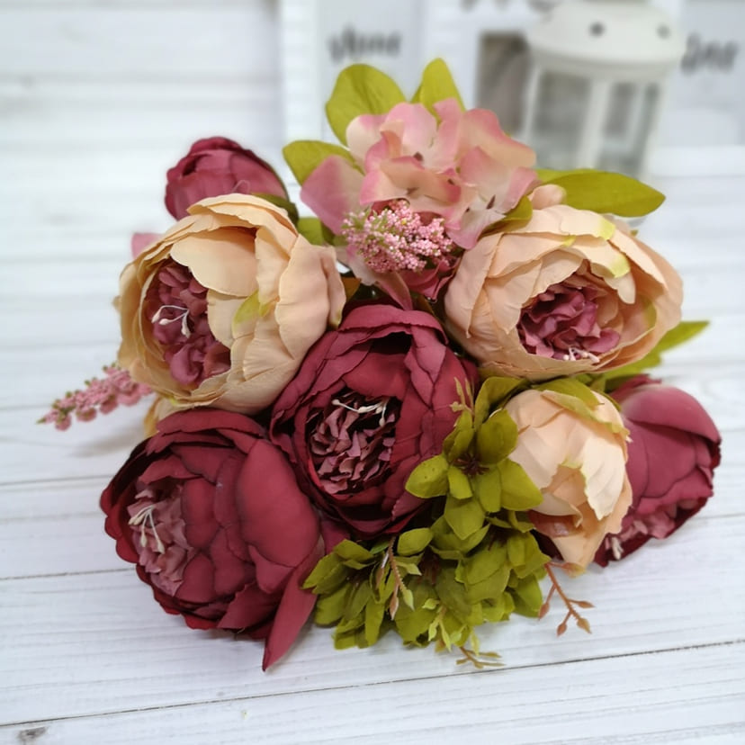 Искусственные цветы в Балаково | Цветы искусственные «Пионы», персиково-малиновые, букет