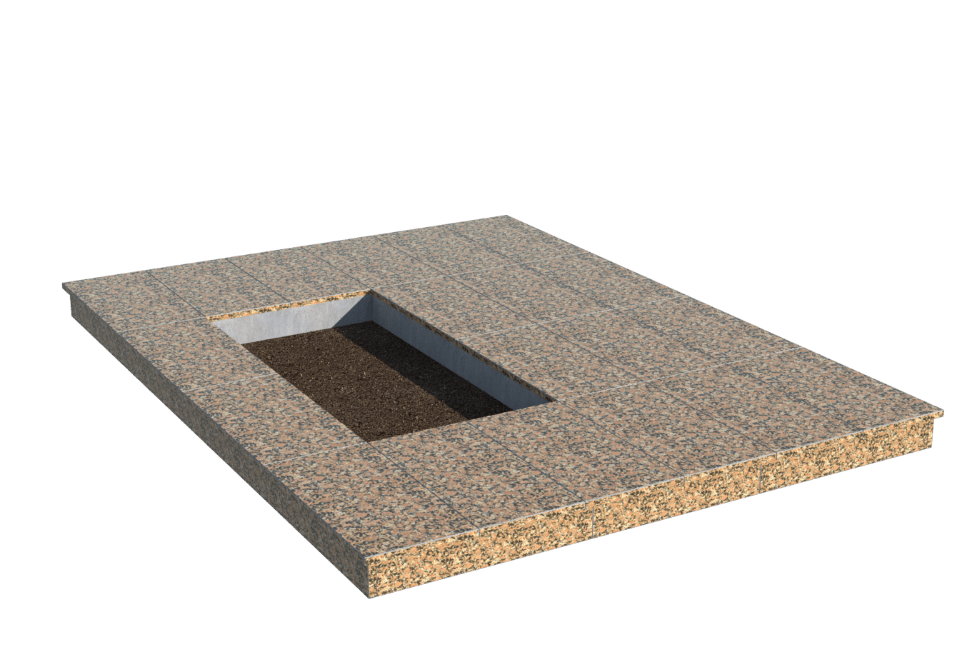 Площадки на могилу в Балаково | Площадка с вертикальной (10 см) облицовкой Южно-Султаевским гранитом (под цветник)