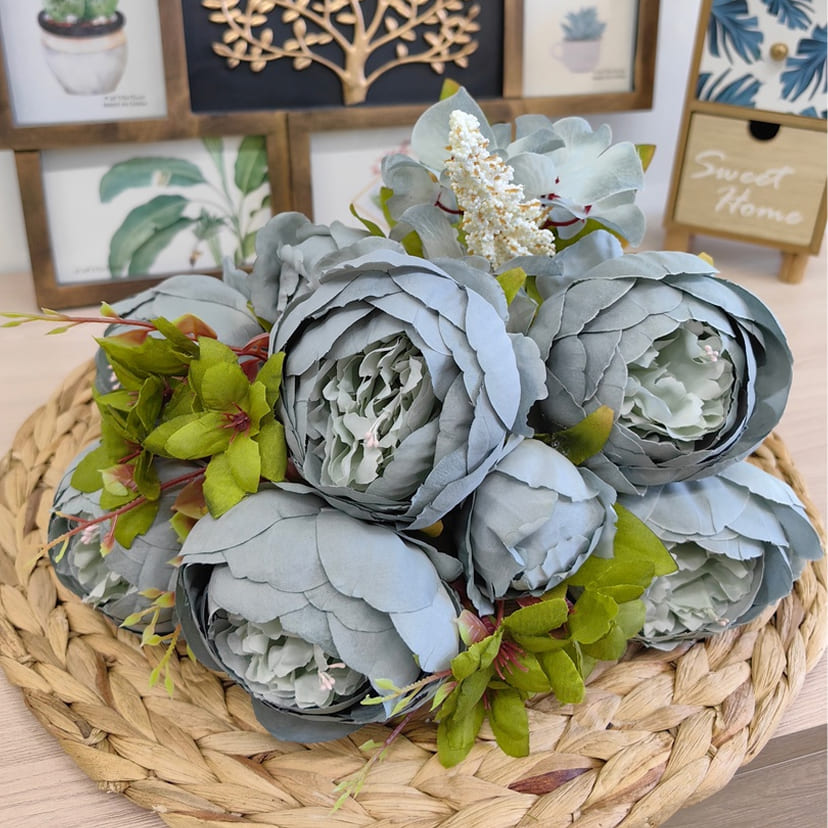 Искусственные цветы в Балаково | Цветы искусственные «Пионы», серо-голубые, букет